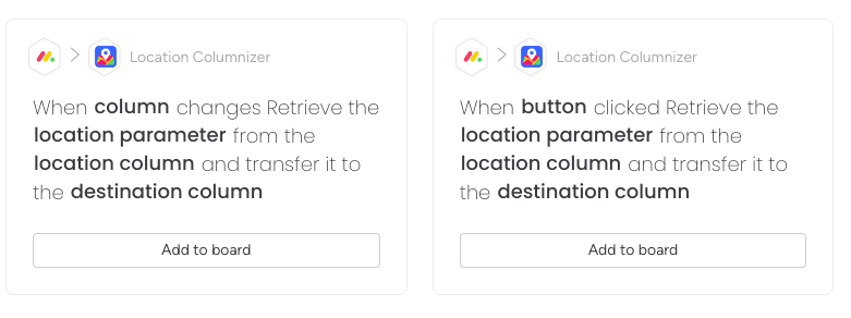 Available automation recipes for Location Columnizer